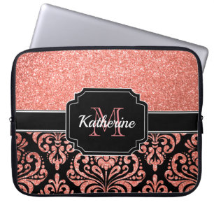 Capa Para Notebook Rosa Dourado Glitter Damask