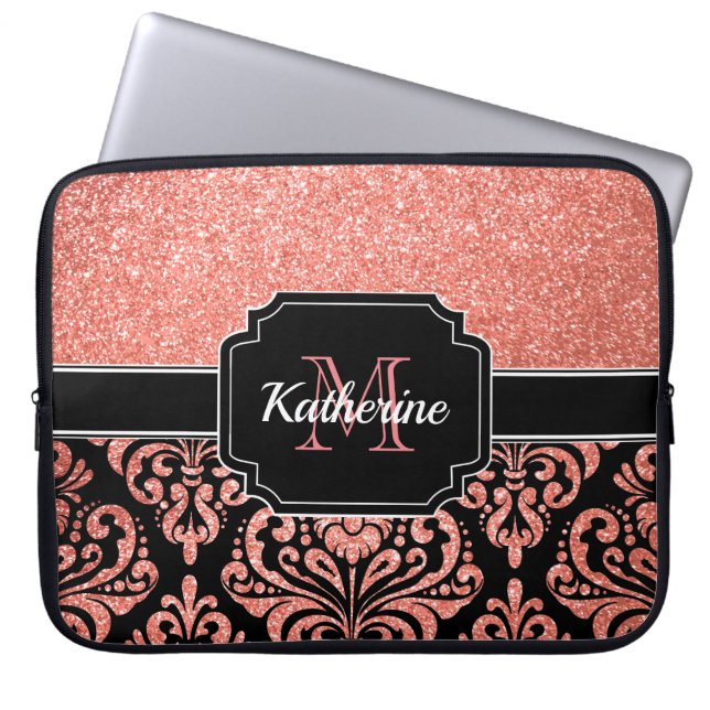 Capa Para Notebook Rosa Dourado Glitter Damask (Frente)