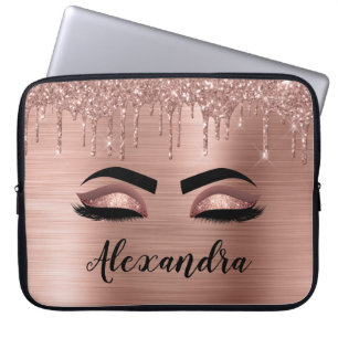 Capa Para Notebook Rosa Dourado Glitter Sparkle Eyelashes Monograma