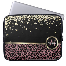 Capa Para Notebook Rosa Dourado, Leopardo Negro com Diamantes Dourado