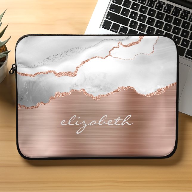 Capa Para Notebook Rosa Dourado Moderno Cinza Branco Agata Metálico (Criador carregado)