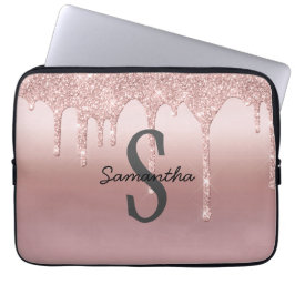 Capa Para Notebook Rosa Dourado Monograma Brilho Gotejante Blush Rosa