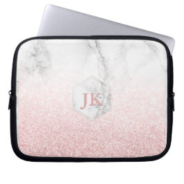 Capa Para Notebook Rosa Dourado Monograma+Neve Bokeh+Marble