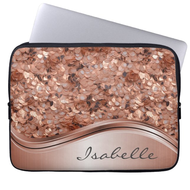 Capa Para Notebook Rosa Dourado Sequin 3D parece Personalizado (Frente)