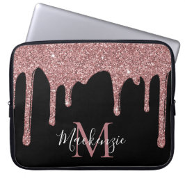 Capa Para Notebook Rosa Dourado Sparkle Glitter Drives Monograma em P