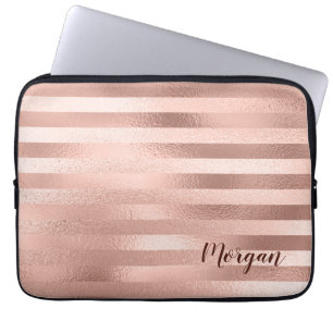 Capa Para Notebook Rosa Dourado Stripes, Nome ou Monograma, Vs 2