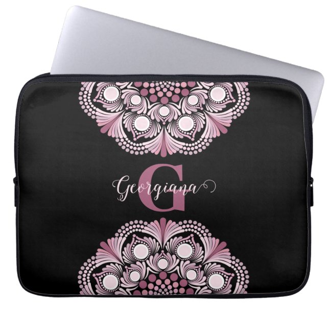 Capa Para Notebook Rosa Dusky Personalizado Boho Floral Dot Mandala (Frente)