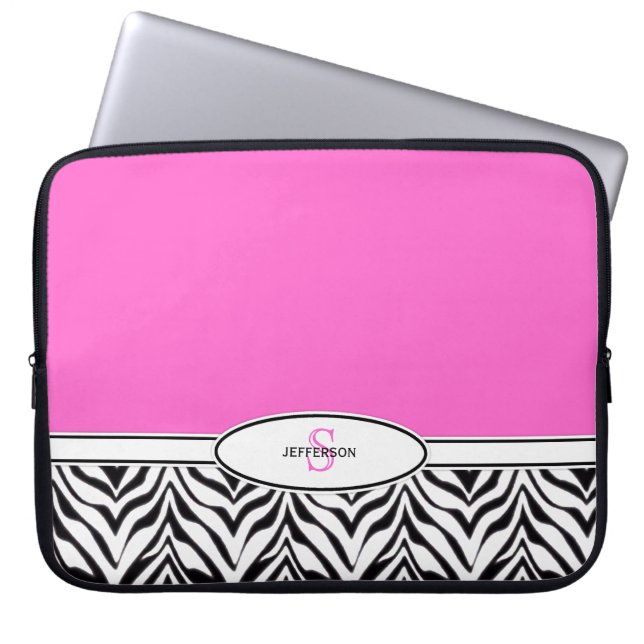 Capa Para Notebook Rosa e laptop da zebra (Frente)