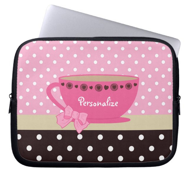 Capa Para Notebook Rosa feminino do Teacup e arco e nome das bolinhas (Frente)
