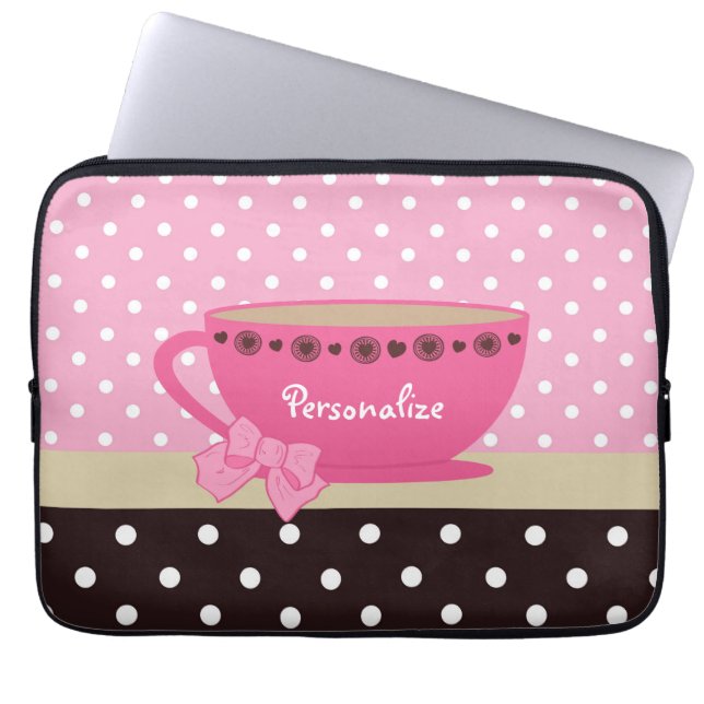 Capa Para Notebook Rosa feminino do Teacup e arco e nome das bolinhas (Frente)