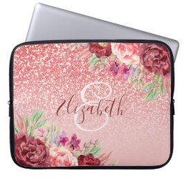Capa Para Notebook Rosa Floral Dourado Brilhante Personalizado