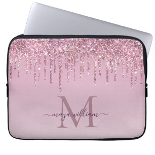 Capa Para Notebook Rosa Glitter Drives Monograma Personalizado E Nom