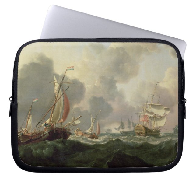 Capa Para Notebook Rosa holandeses e uma fragata britânica em mares (Frente)