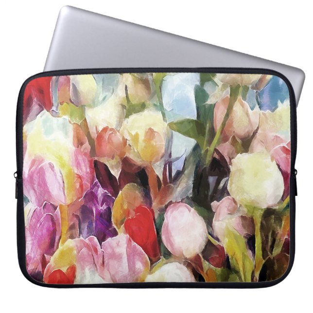 Capa Para Notebook Rosa moderno Tulipa Buquê: pintura a óleo de Abstr (Frente)