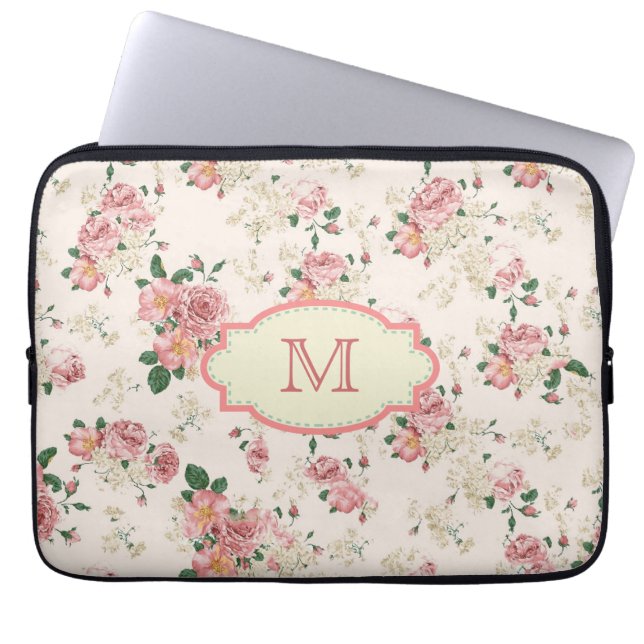 Capa Para Notebook Rosa Monograma de Algodão Vintage (Frente)