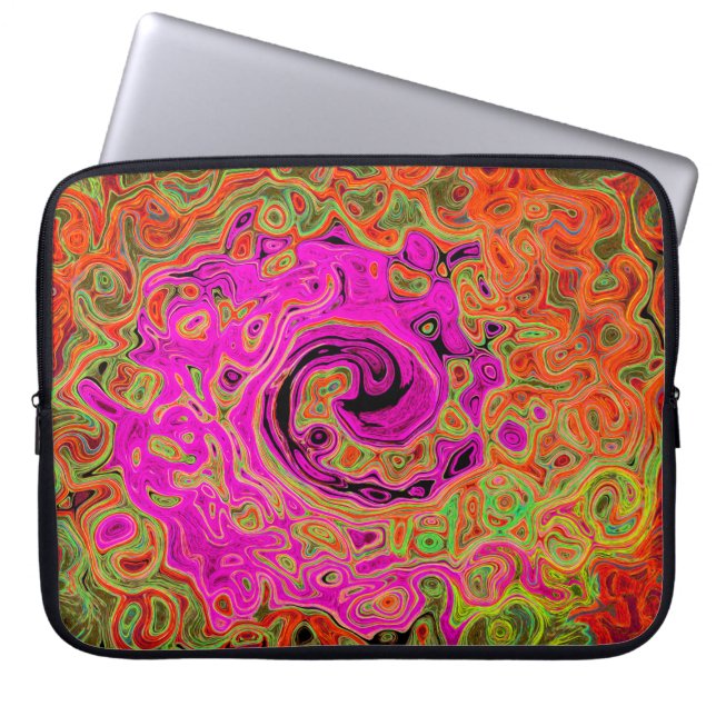 Capa Para Notebook Rosa Quente Groovy Abstrato Retro Líquido Giratóri (Frente)