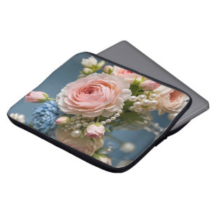 Capa Para Notebook Rosa rosa delicada com pérolas no vaso