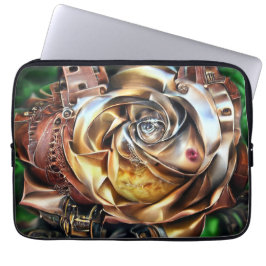 Capa Para Notebook Rosa Steampunk com Face Surreal - Flor Mecânico