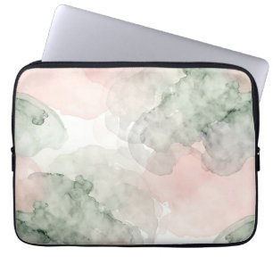 Capa Para Notebook Rosa Suave Verde Sálvia Padrão Abstrato Aquarela