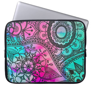 Capa Para Notebook Rosa tribal do teste padrão da flor e bolsa de