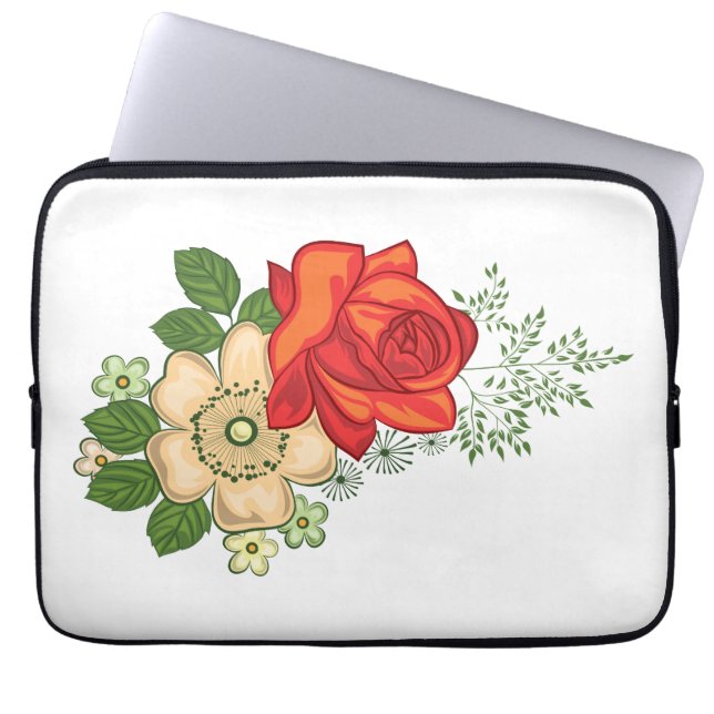 Capa Para Notebook Rosa Vermelha e Margaridas (Frente)