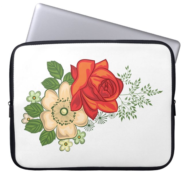 Capa Para Notebook Rosa Vermelha e Margaridas (Frente)