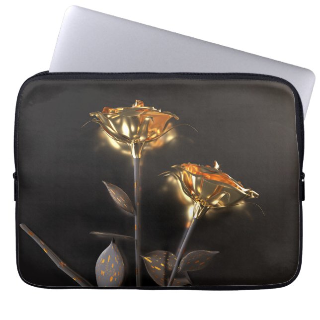 Capa Para Notebook Rosas Ardentes – Elegância Dourada (Frente)