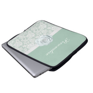 Capa Para Notebook Rosas brancos elegantes & verde da hortelã do la