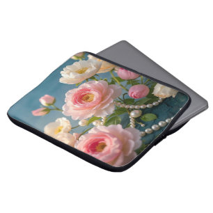 Capa Para Notebook Rosas claro esmagadoras com pérolas