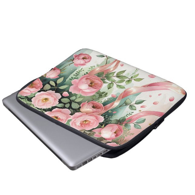 Capa Para Notebook Rosas Cor-de-Rosa e Fitas (Frente Inferior)