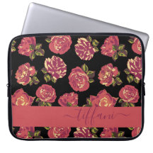 Rosas Cor-de-Rosa Preto Nome Editável Floral