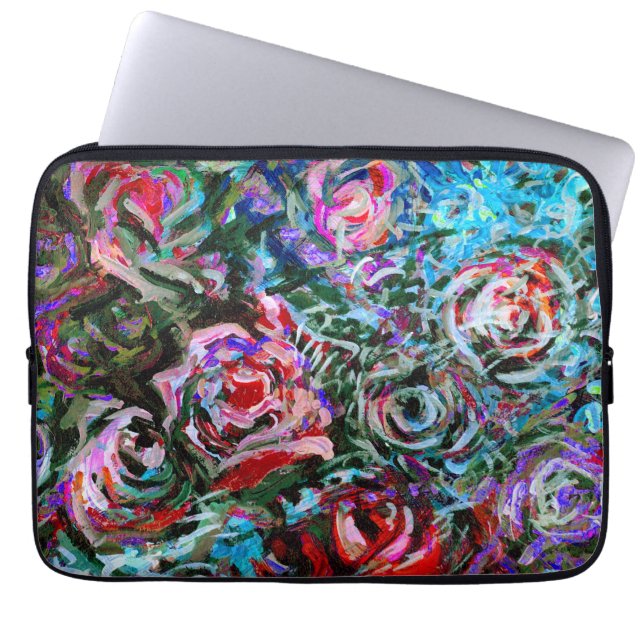 Capa Para Notebook rosas de abstrato em vermelho e turquesa (Frente)