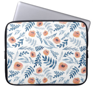 Capa Para Notebook Rosas de Aquarela: Azul Deixa Sem Costura
