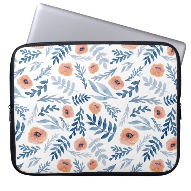 Capa Para Notebook Rosas de Aquarela: Azul Deixa Sem Costura (Frente)