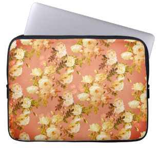 Capa Para Notebook Rosas doces no fundo laranja