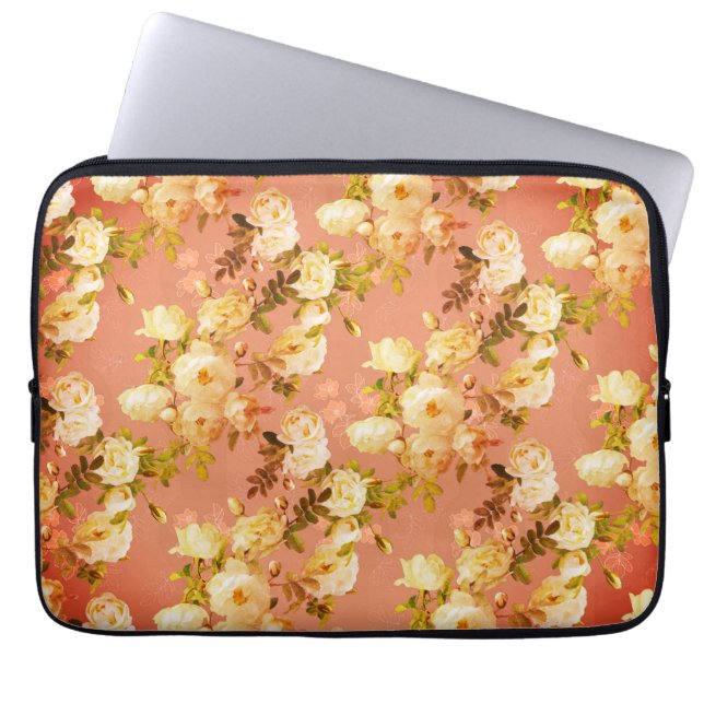 Capa Para Notebook Rosas doces no fundo laranja (Frente)