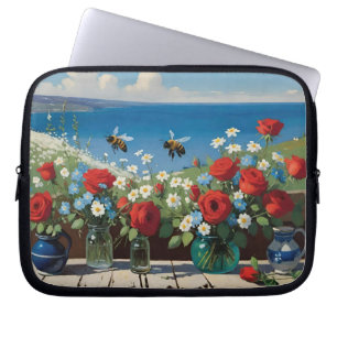 Capa Para Notebook Rosas e Abelhas com Vista Oceânica