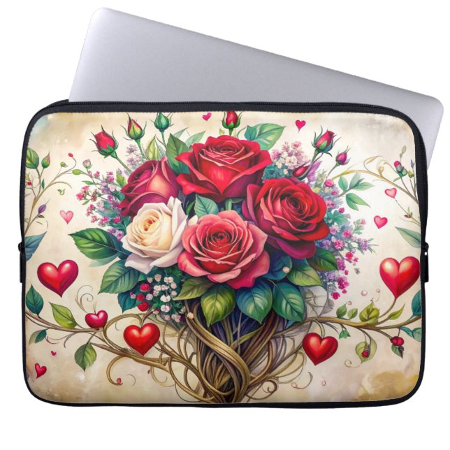 Capa Para Notebook Rosas e corações (Frente)