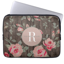 Capa Para Notebook Rosas monogramas no caso MacBook de madeira