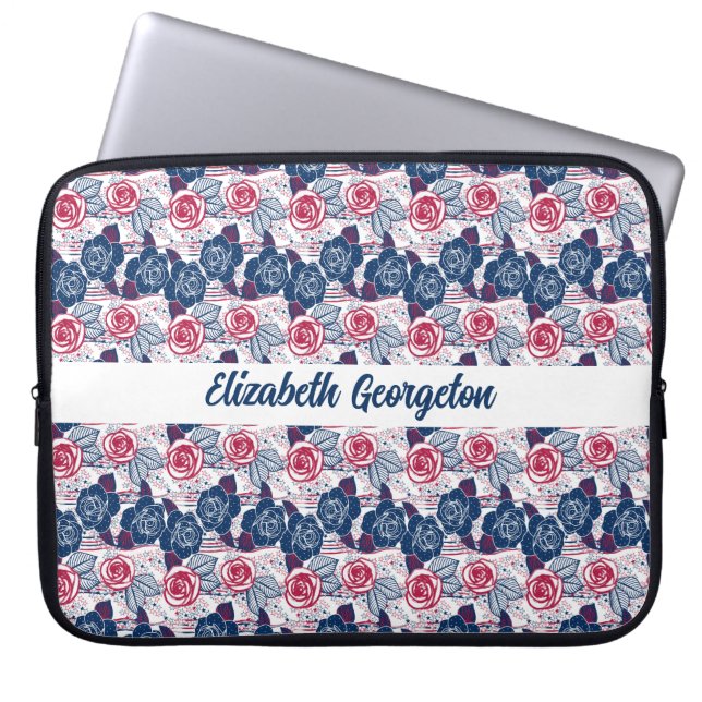 Capa Para Notebook Rosas patrióticas estrelas - vermelho branco azul (Frente)