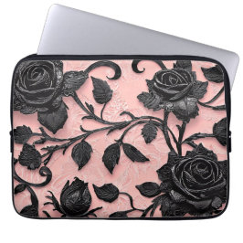 Capa Para Notebook Rosas Pretos bonito em um Fundo Rosa
