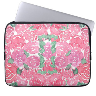 Capa Para Notebook Rosas Românticas em Aquarela Padrão Floral Rosa Ve