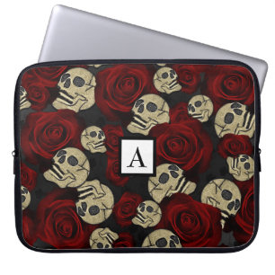 Capa Para Notebook Rosas Vermelhas & Caveiras Cinza Preto Floral Góti