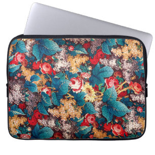 Capa Para Notebook Rosas vermelhas de vindima e padrão floral lilás