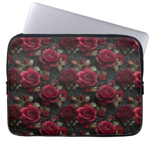 Capa Para Notebook Rosas vermelhas e Buds Românticos Escuros no Lace
