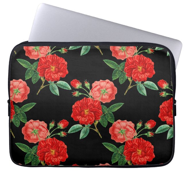 Capa Para Notebook Rosas Vermelhas, Fundo Preto, (Frente)