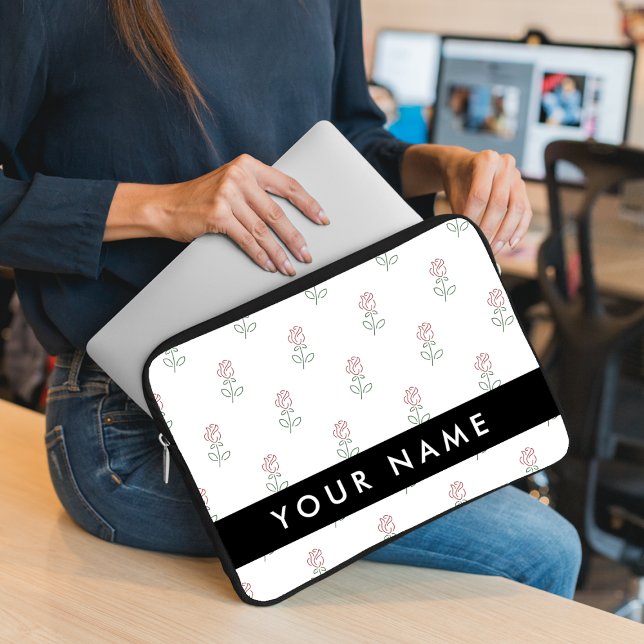 Capa Para Notebook Rosas Vermelhas, Padrão de Rosas, Seu Nome (Criador carregado)