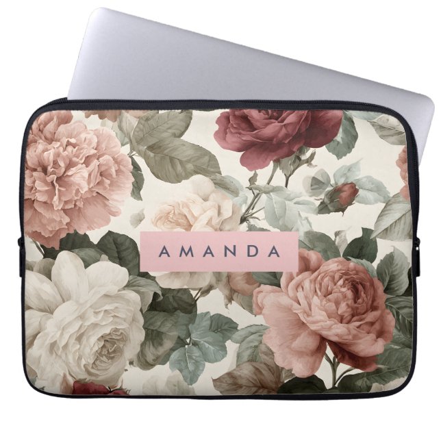 Capa Para Notebook Rosas Victorianos Personalizados em Blush (Frente)