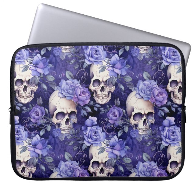 Capa Para Notebook Rosas violetas con calaveras (Frente)