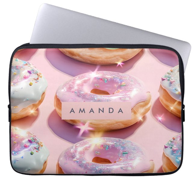 Capa Para Notebook Rosquinha Personalizada Rosa Pastel Brilho (Frente)